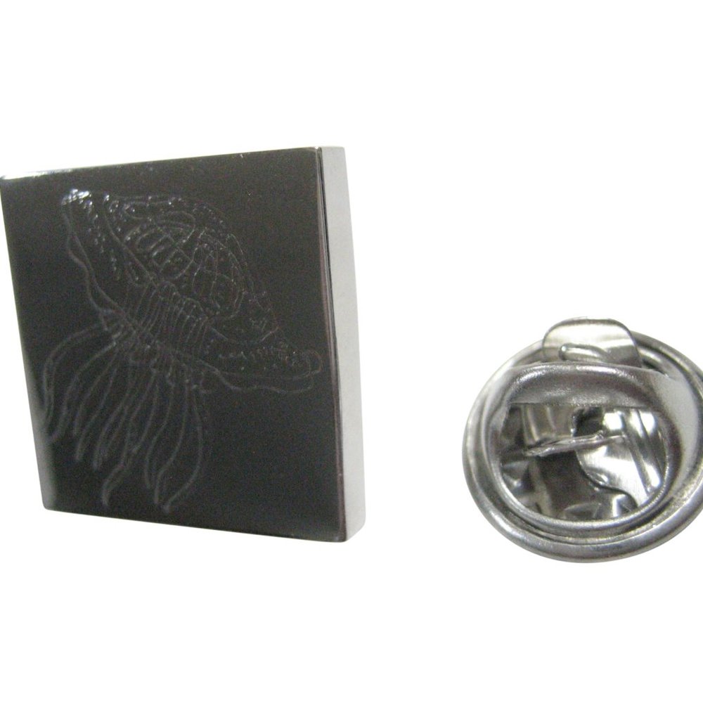 Silver Toned Square Etched Jellyfish Lapel Pin